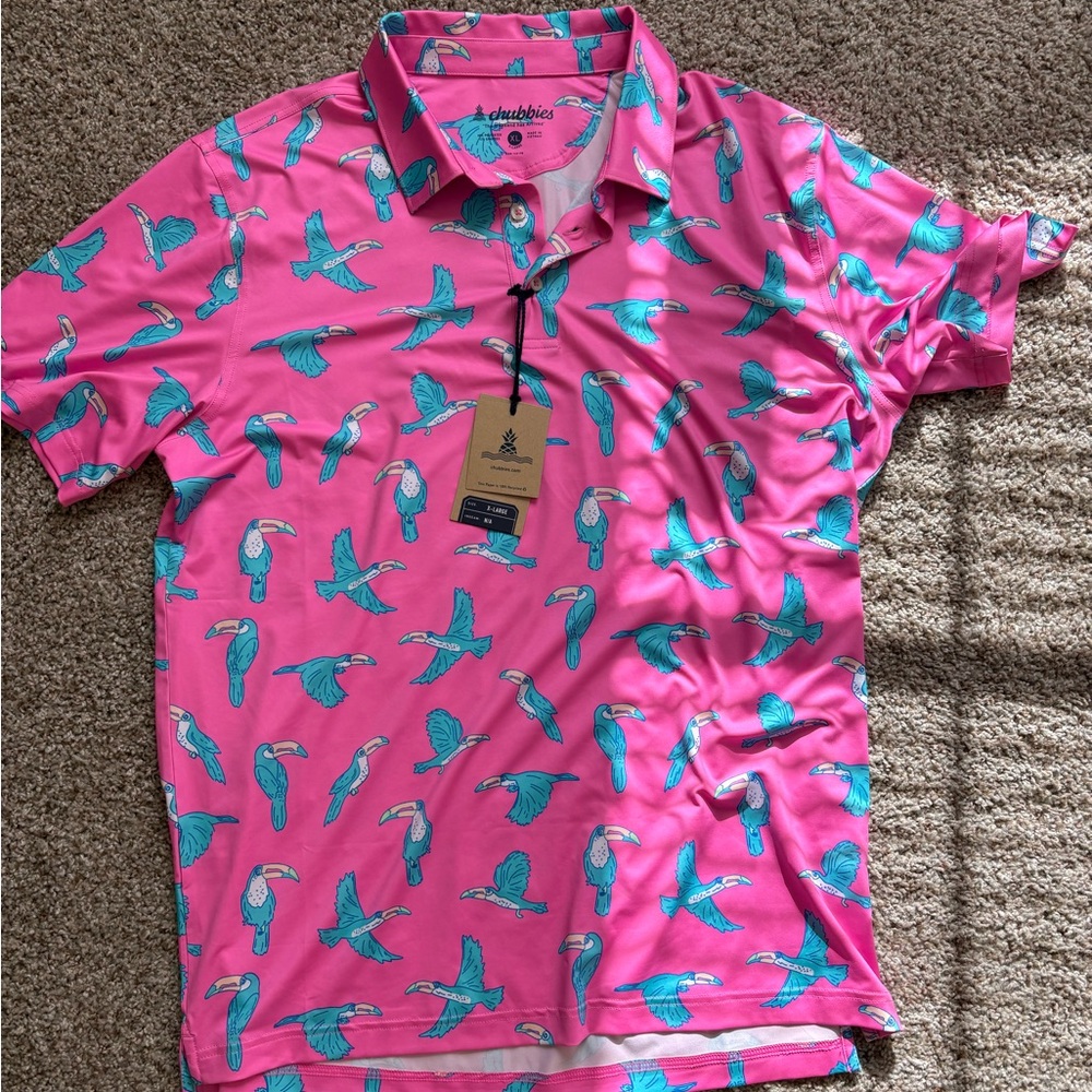 Chubbies Pink and Blue Bird Print Men's Shirt